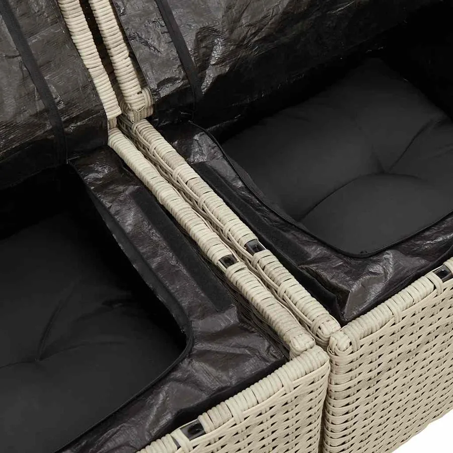 Canapé de jardin 2 places et coussins gris clair résine tressée - 8