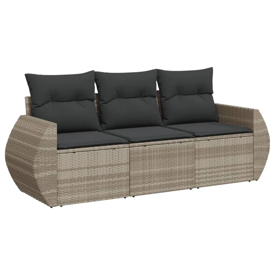 Salon de jardin avec coussins 3 pcs gris clair résine tressée - 2