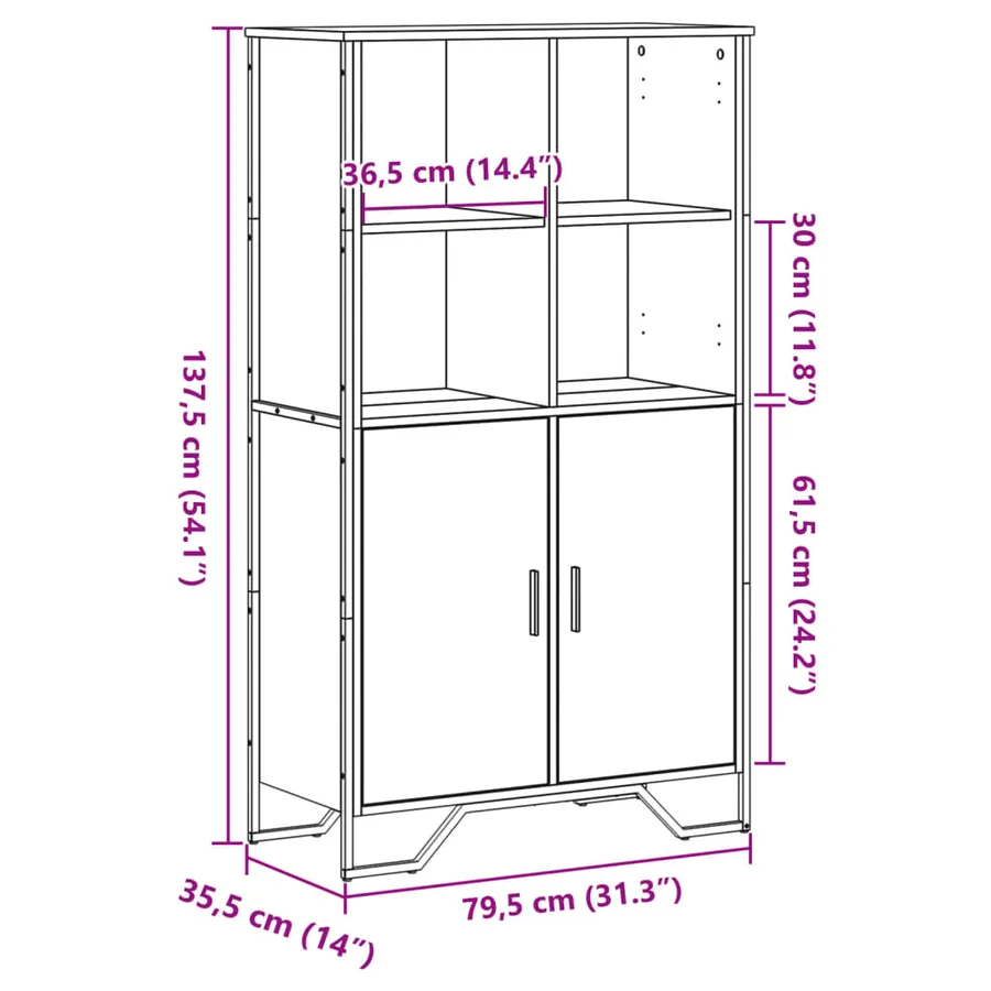 Buffet haut chêne fumé 79,5x35,5x137,5 cm bois d'ingénierie - 11