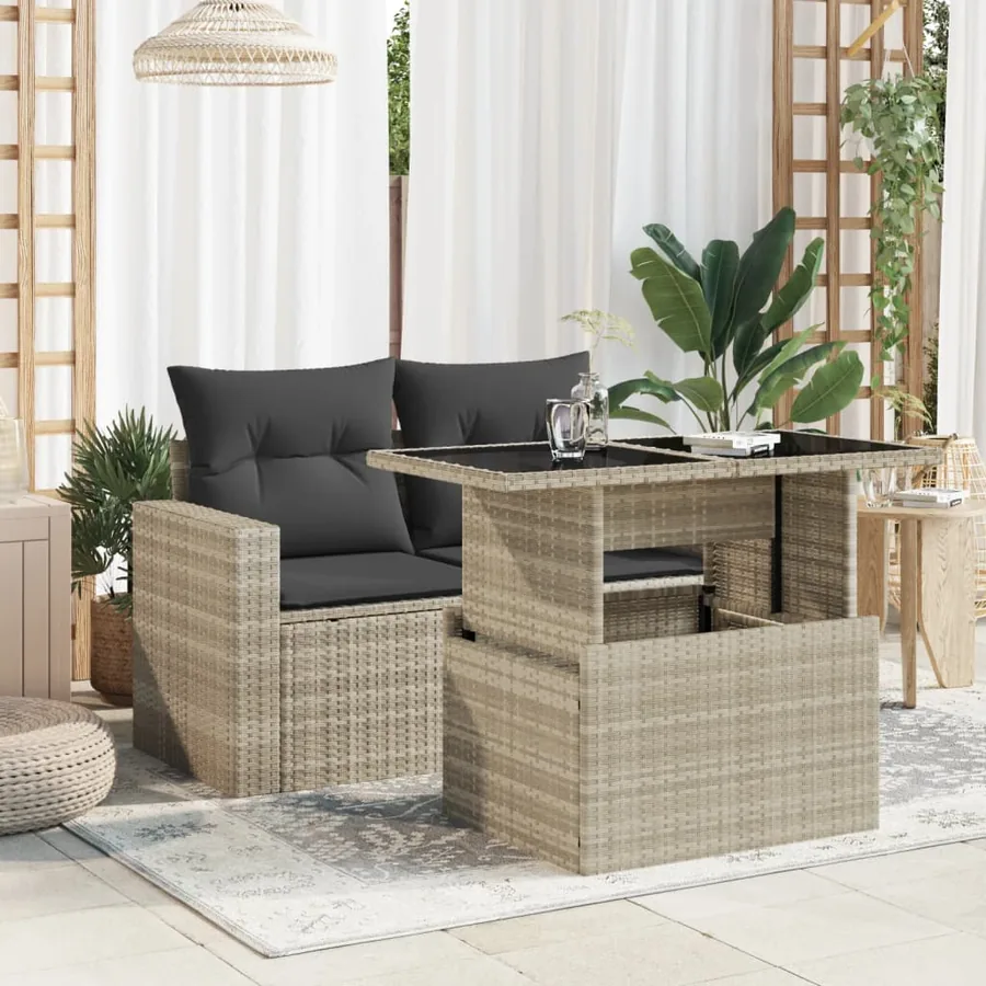 Table de jardin dessus en verre gris clair 100x55x73 cm rotin - 3