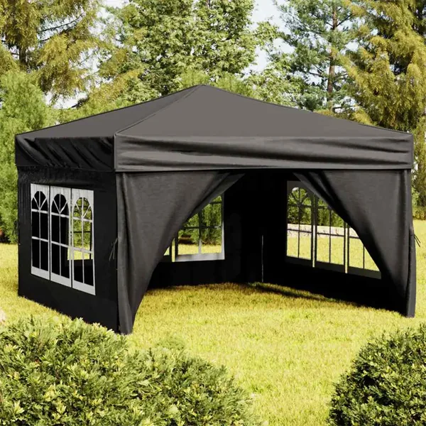 Tente de réception pliable avec parois Noir 3x3 m
