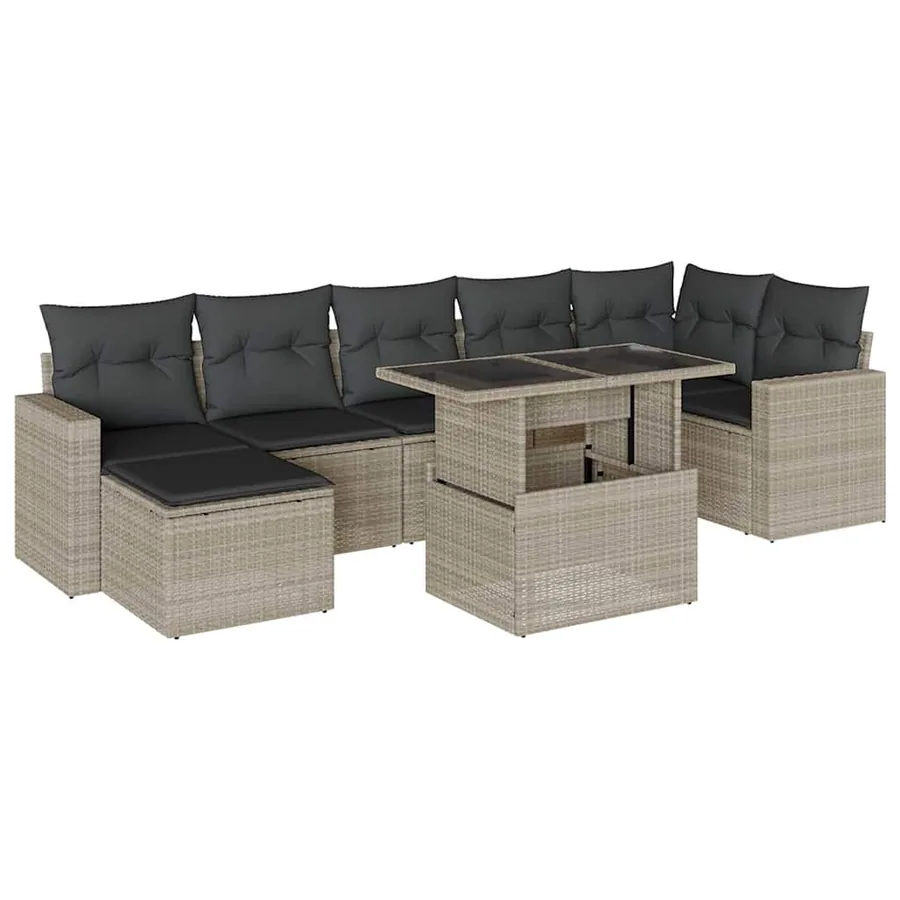 Salon de jardin 8 pcs avec coussins gris clair résine tressée - 2