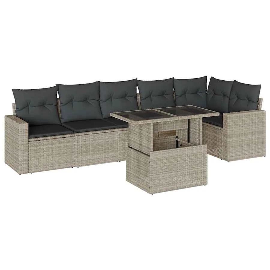 Salon de jardin avec coussins 7 pcs gris clair résine tressée - 2