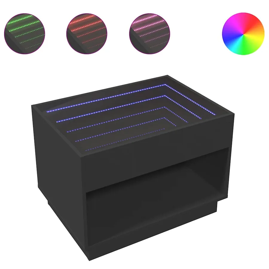 Table basse avec LED infini noir 70x50x50 cm - 2