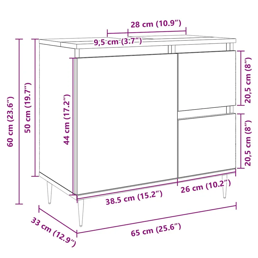 Armoire lavabo de salle de bain chêne sonoma bois d'ingénierie - 10