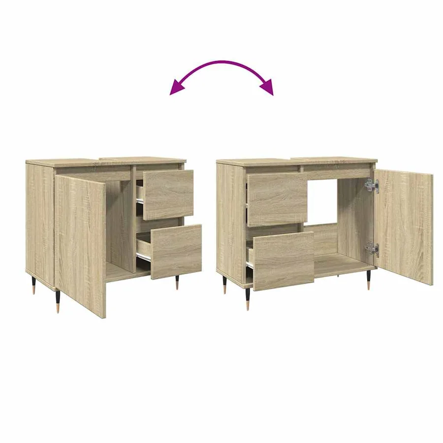 Armoire lavabo de salle de bain chêne sonoma bois d'ingénierie - 7