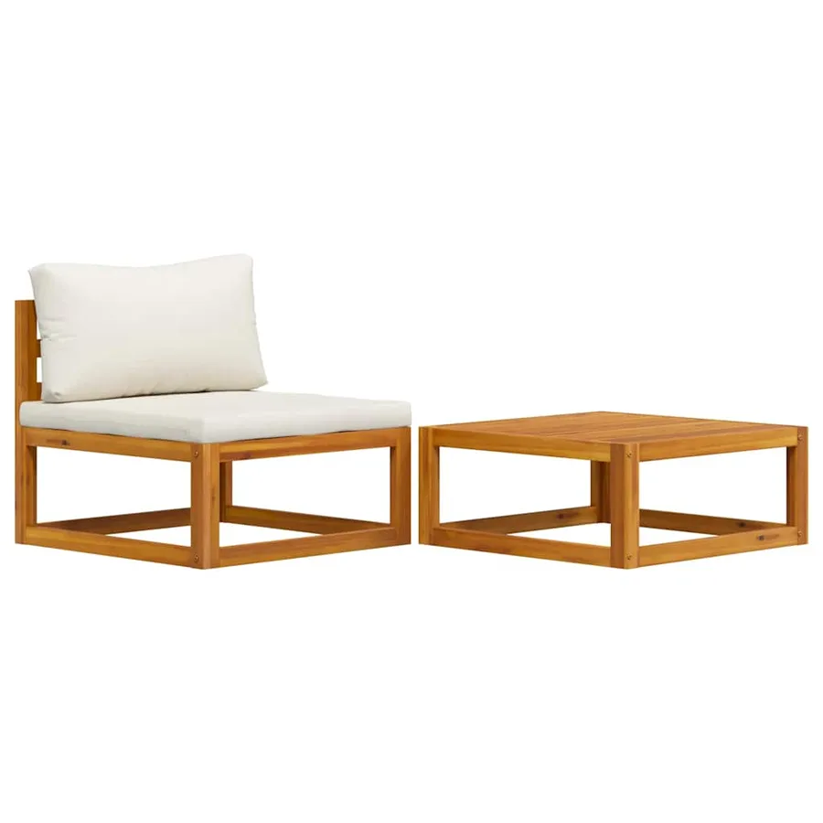 Salon de jardin 2 pcs avec coussin Bois d'acacia solide - 2