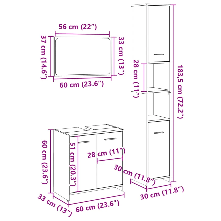 Ensemble de meubles de salle de bain 3 pcs chêne sonoma - 12