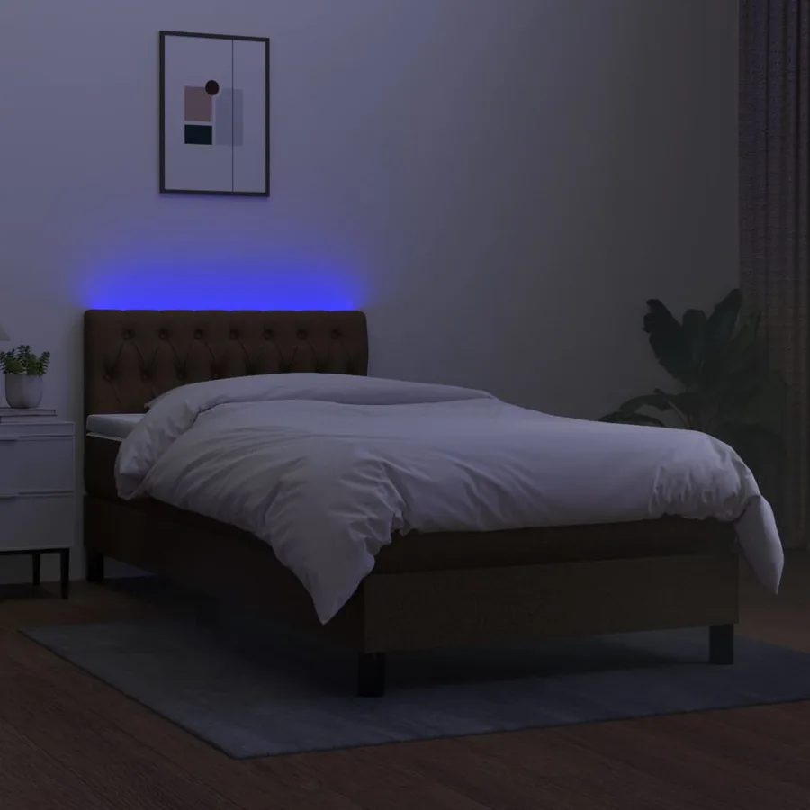 Sommier à lattes de lit matelas et LED Marron foncé 100x200 cm - 4
