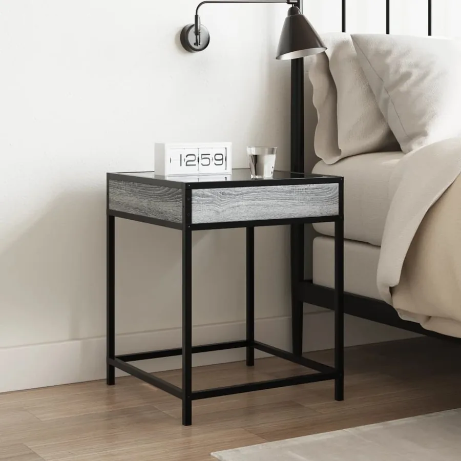 Table de chevet avec LED infini sonoma gris 40x40x51 cm - 4