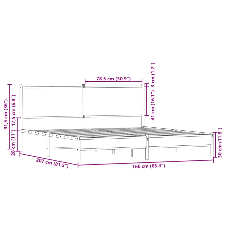 Cadre de lit en métal sans matelas chêne fumé 160x200 cm - 10
