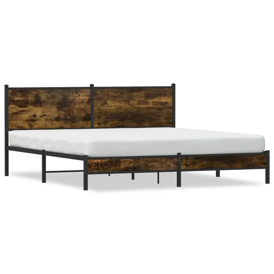 Cadre de lit en métal sans matelas chêne fumé 160x200 cm - 2