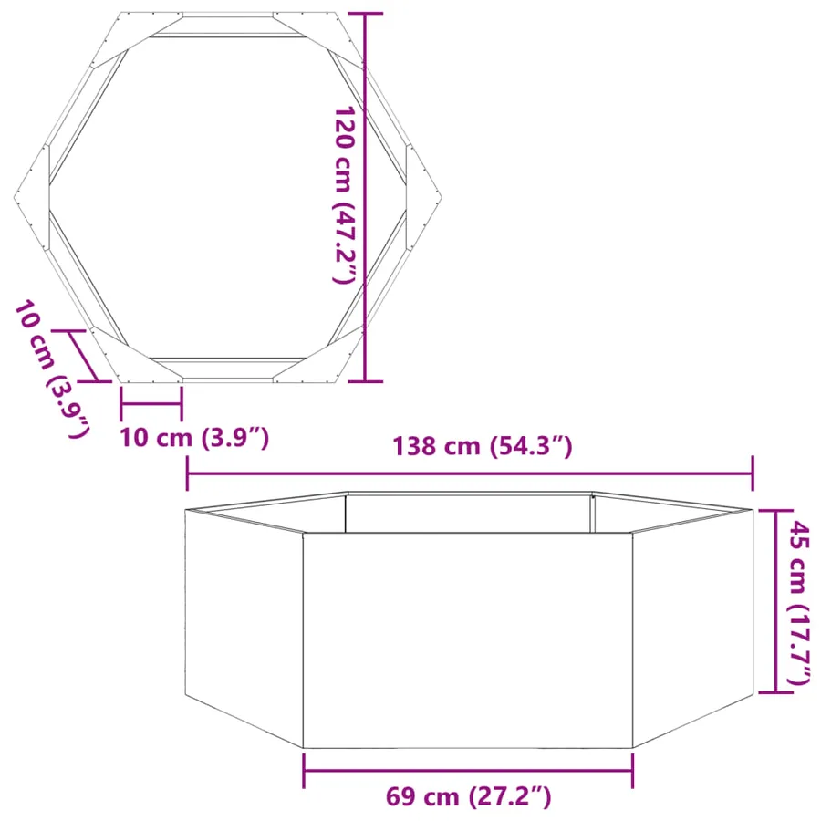 Jardinière blanc hexagone 138x120x45 cm acier - 10