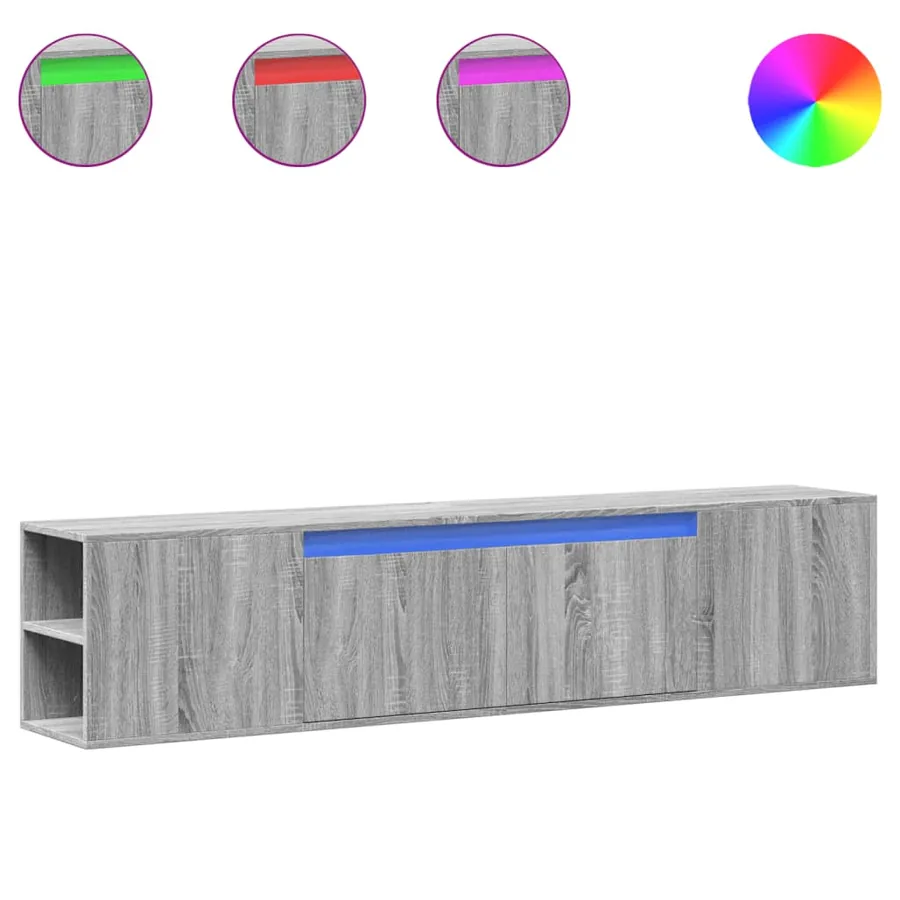 Meuble TV mural avec LED sonoma gris 180x31x39,5 cm - 2
