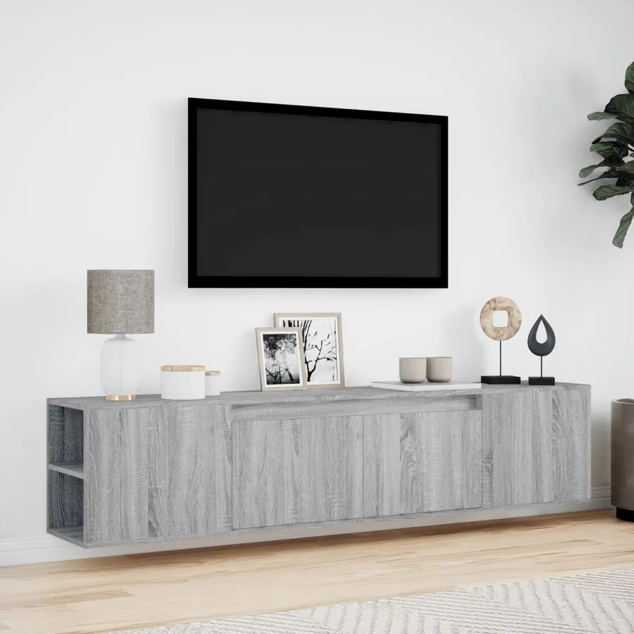 Meuble TV mural avec LED sonoma gris 180x31x39,5 cm - 4