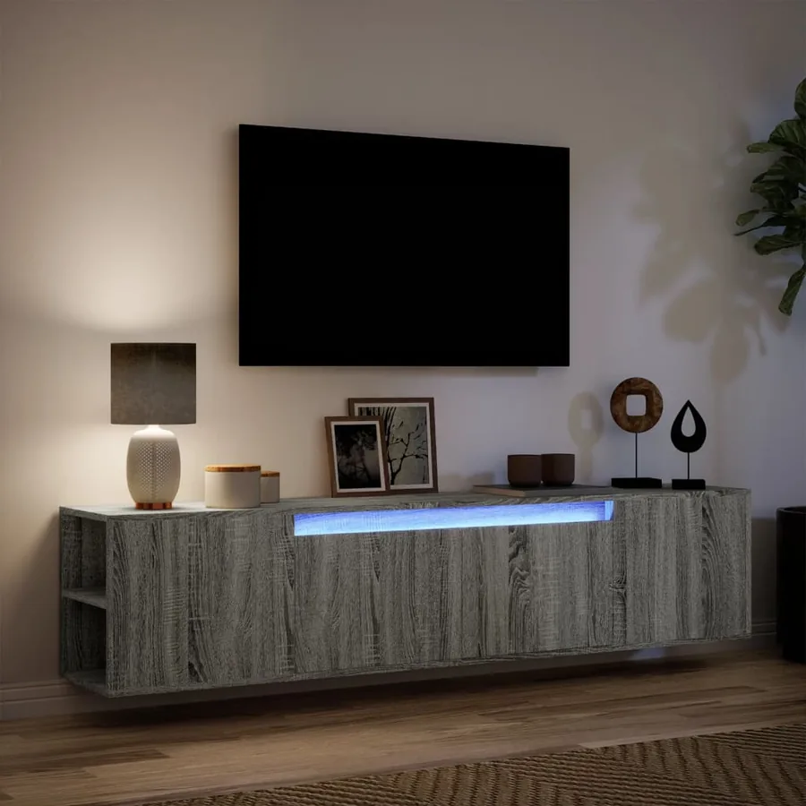 Meuble TV mural avec LED sonoma gris 180x31x39,5 cm - 5