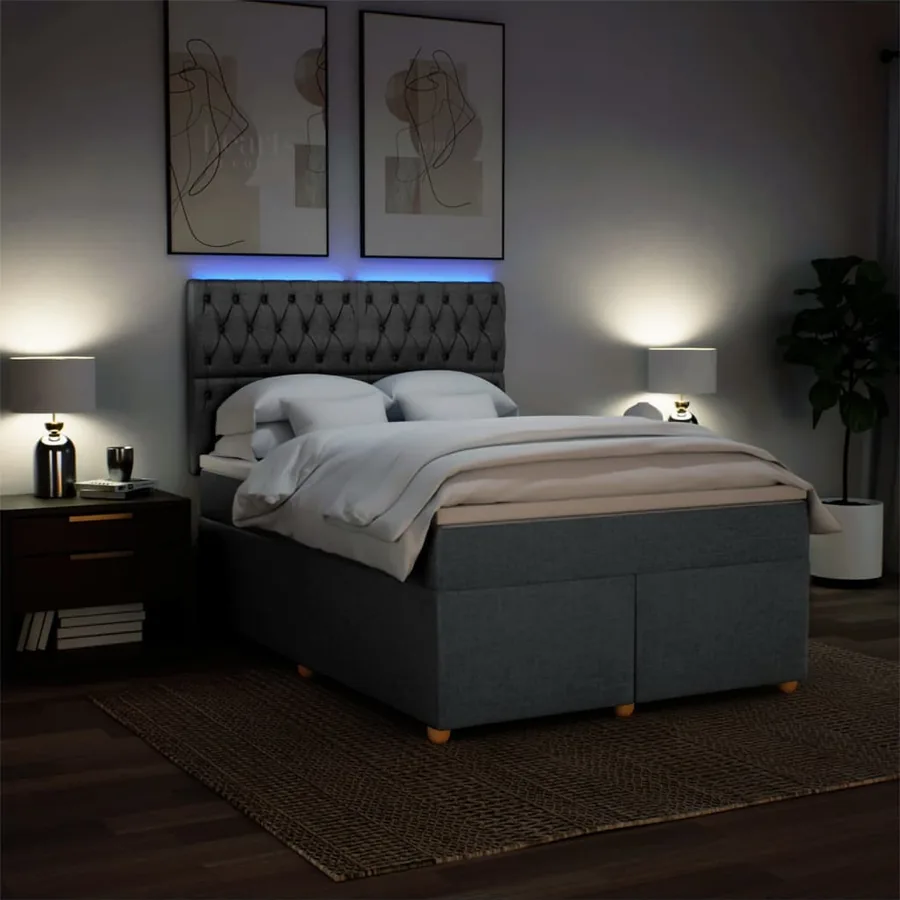 Sommier à lattes de lit avec matelas Gris foncé 160x200cm Tissu - 5
