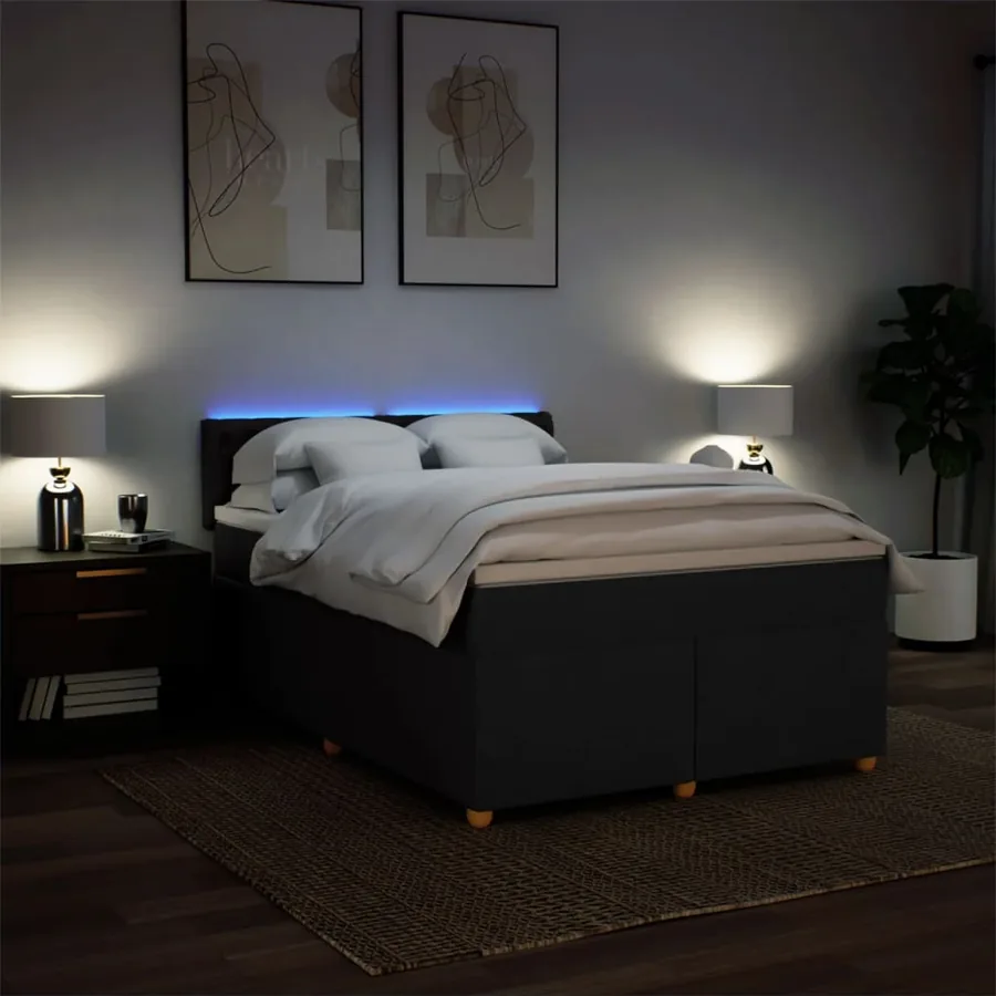 Sommier à lattes de lit avec matelas Noir 140x200 cm Tissu - 5