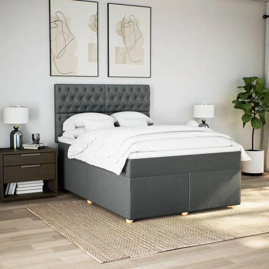 Sommier à lattes de lit avec matelas Gris foncé 140x190cm Tissu - 5