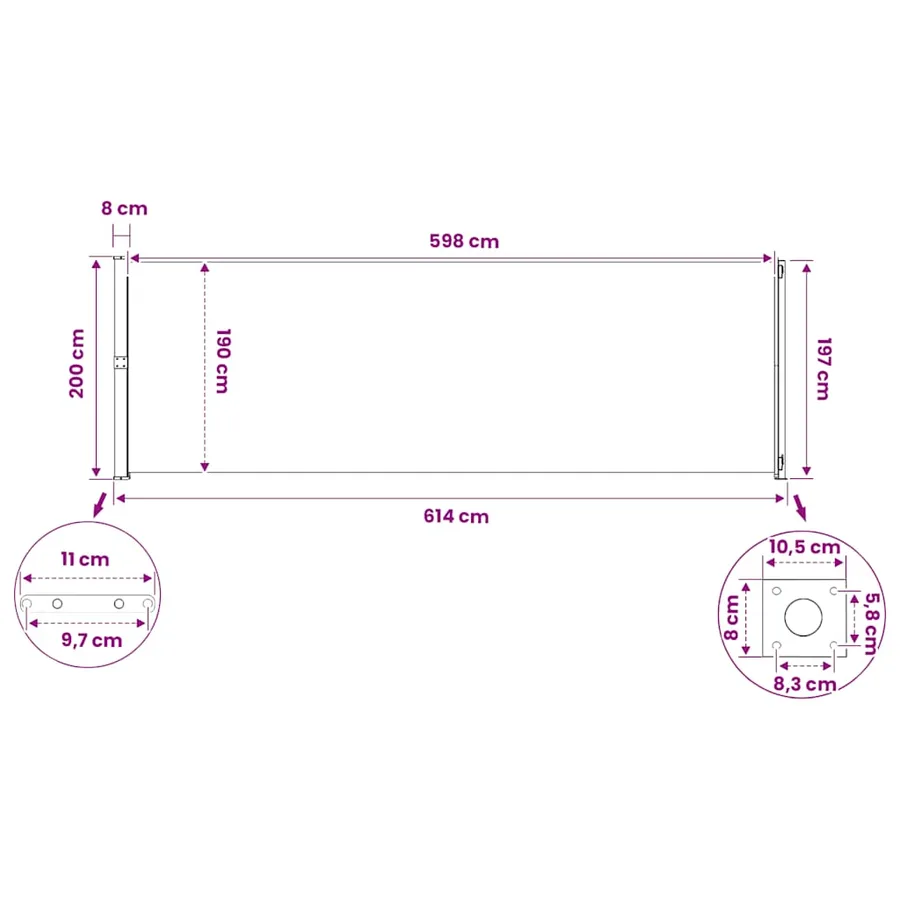 Auvent latéral rétractable de patio 200x600 cm Gris - 11