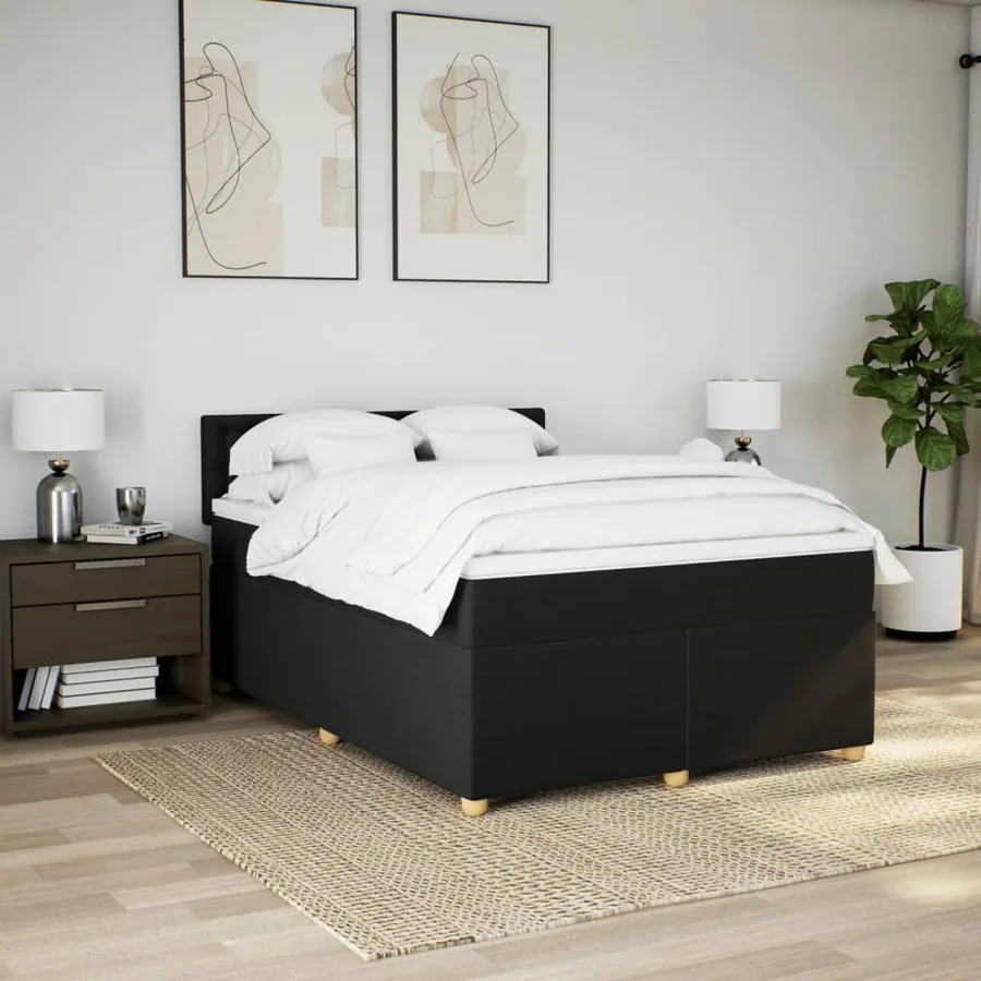 Sommier à lattes de lit avec matelas Noir 140x200 cm Tissu - 4