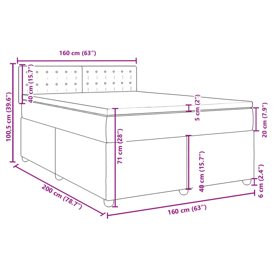 Sommier à lattes de lit avec matelas Gris foncé 160x200cm Tissu - 18