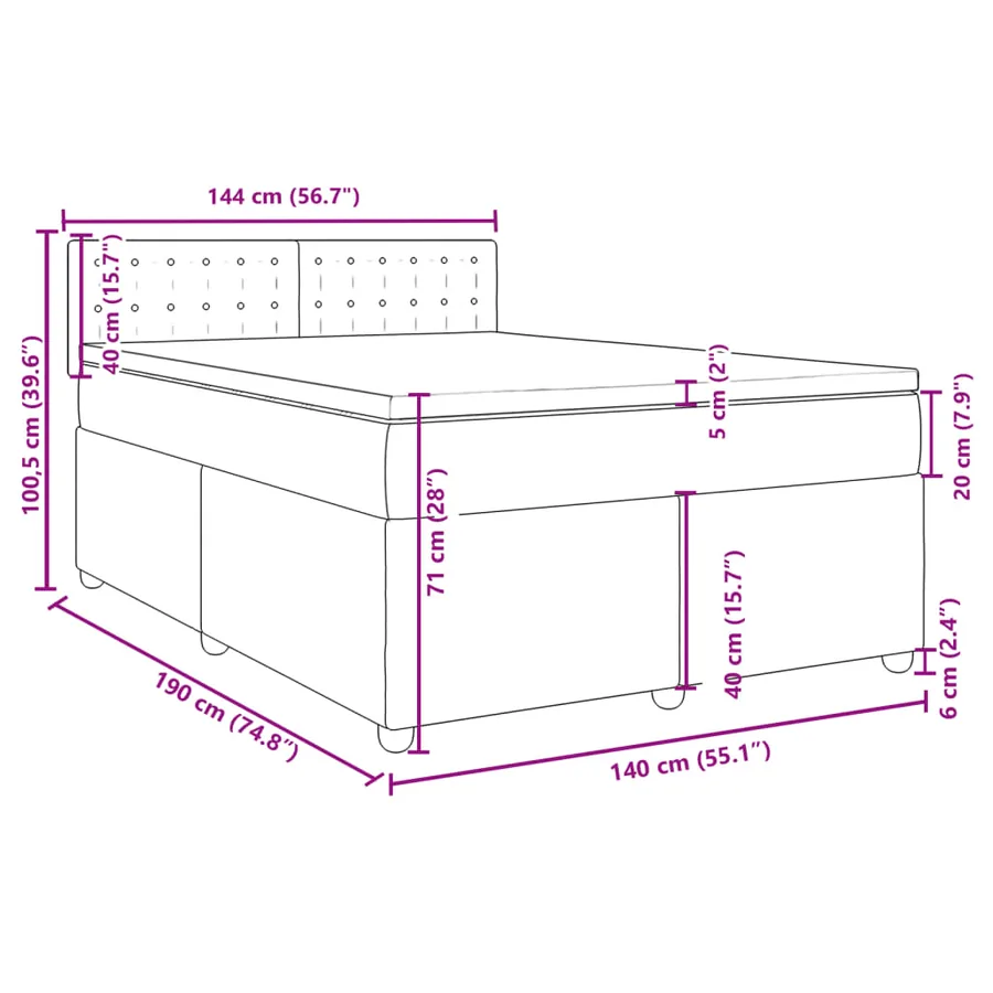 Sommier à lattes de lit avec matelas Gris foncé 140x190cm Tissu - 13