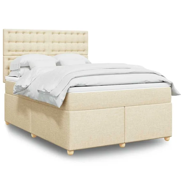 Sommier à lattes de lit avec matelas Crème 140x190 cm Tissu