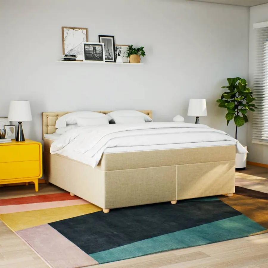 Sommier à lattes de lit avec matelas Crème 180x200 cm Tissu - 4