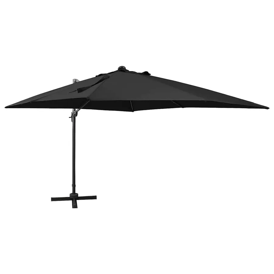 Parasol de jardin en porte-à-faux et mât et lumières LED noir