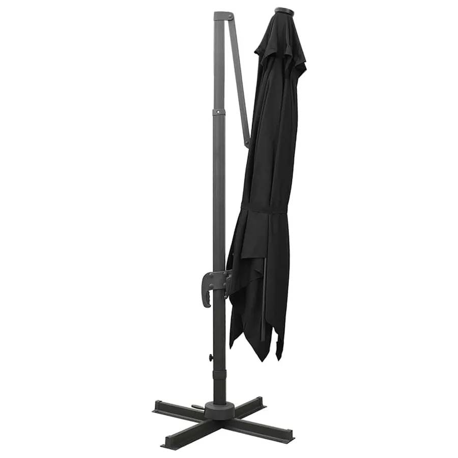 Parasol de jardin en porte-à-faux et mât et lumières LED noir - 3
