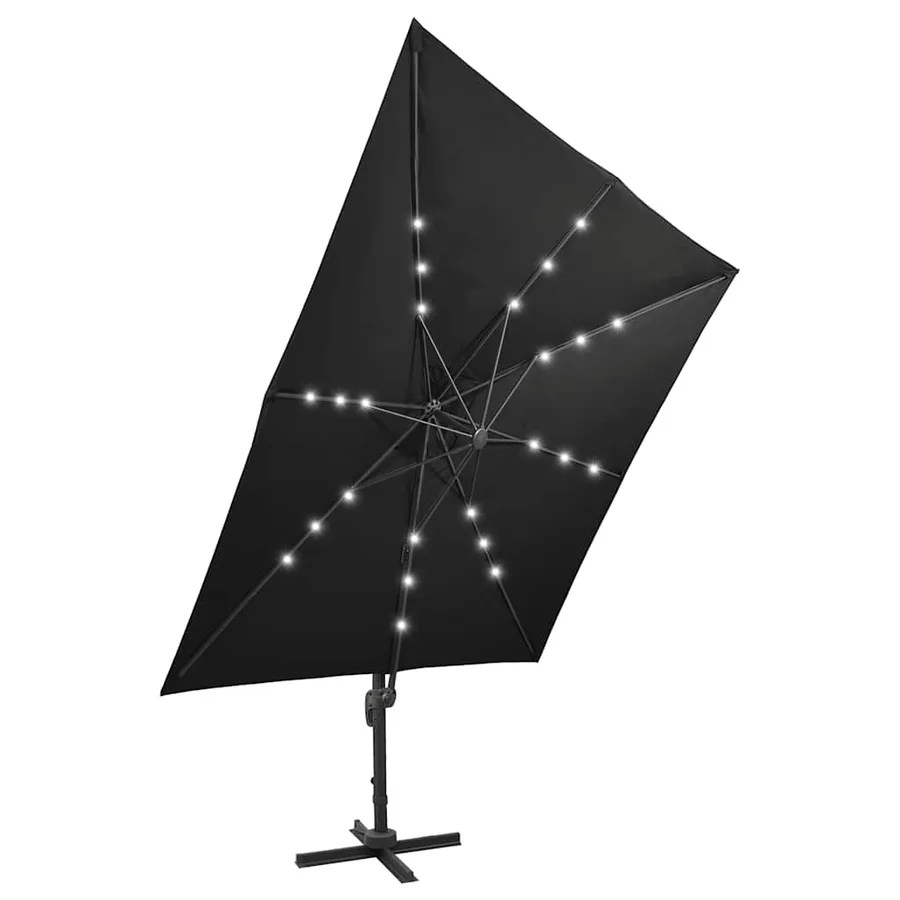 Parasol de jardin en porte-à-faux et mât et lumières LED noir - 5