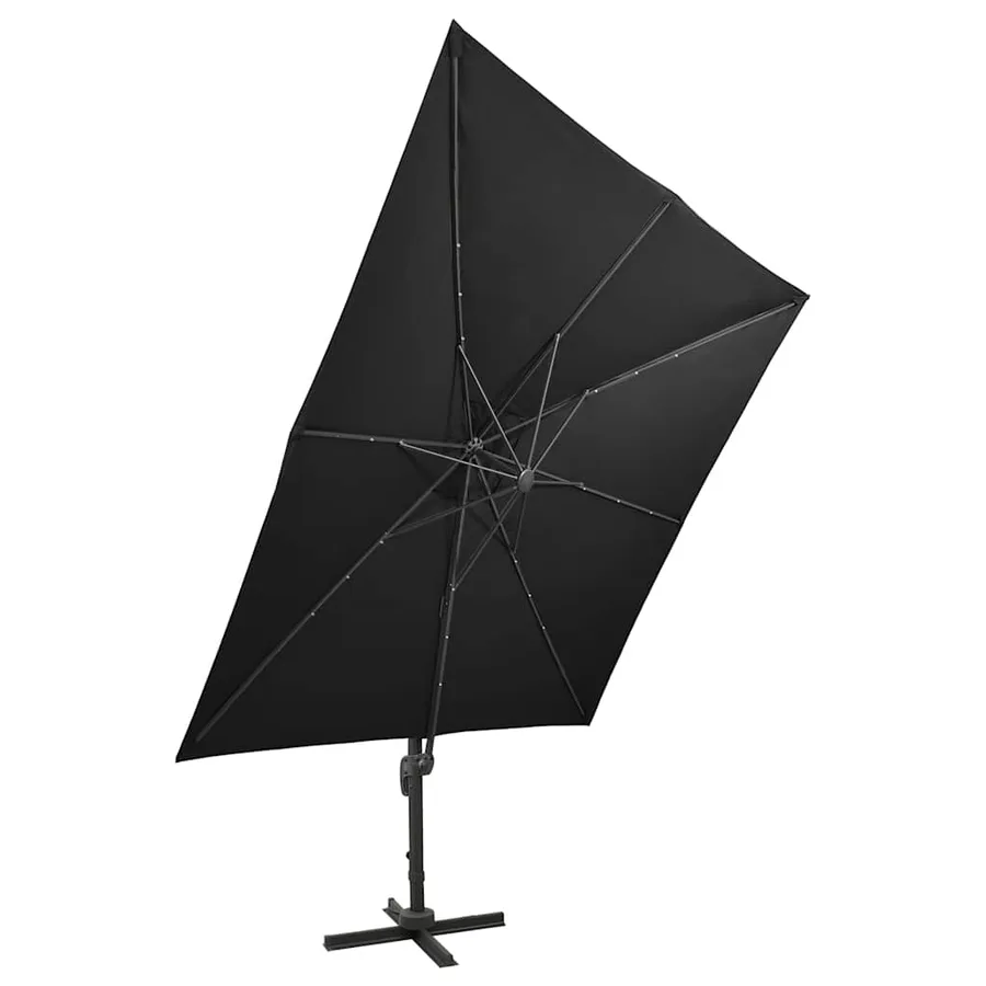 Parasol de jardin en porte-à-faux et mât et lumières LED noir - 6