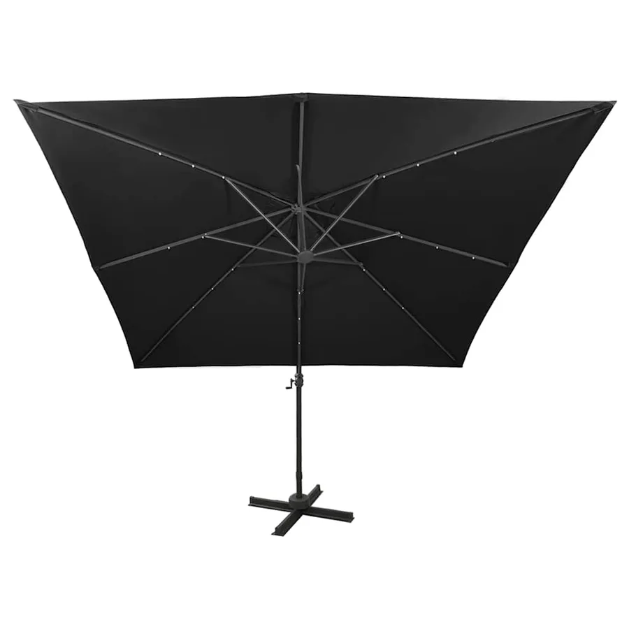 Parasol de jardin en porte-à-faux et mât et lumières LED noir - 7