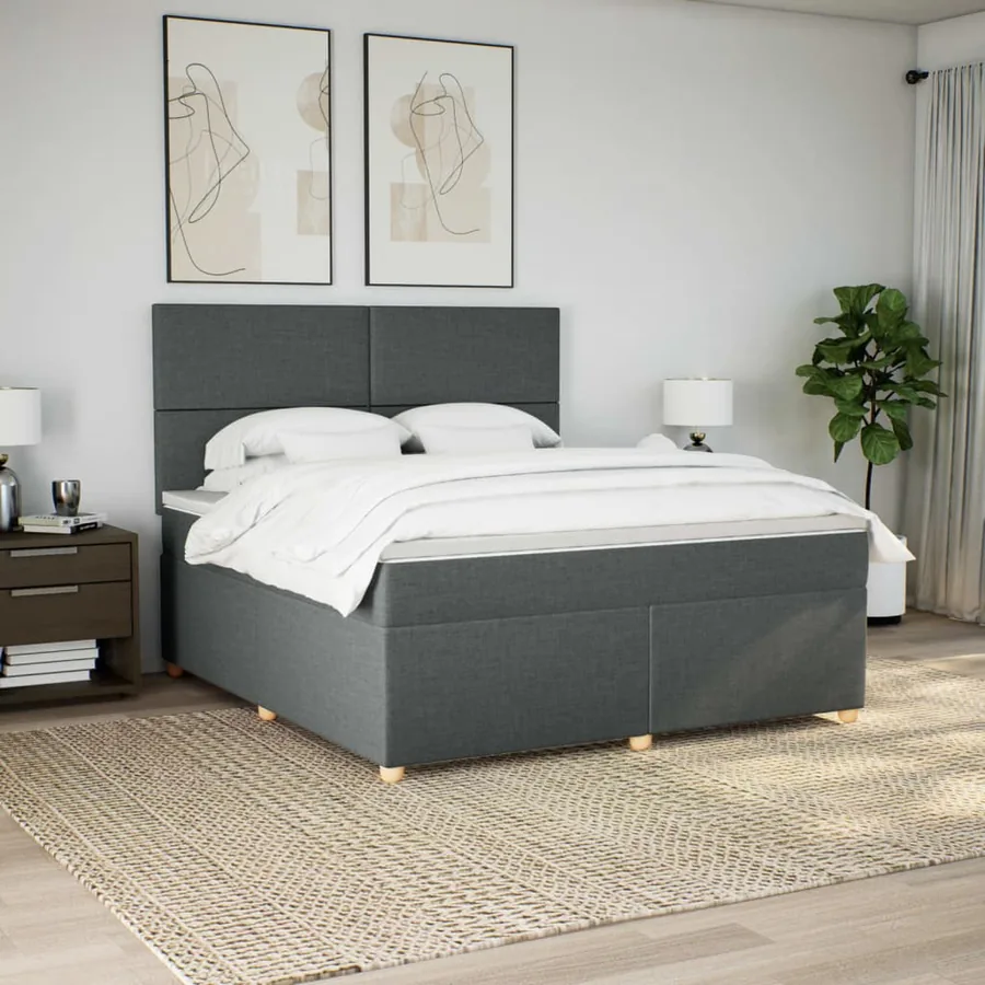 Sommier à lattes de lit avec matelas Gris foncé 180x200cm Tissu - 4