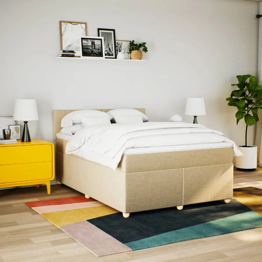 Sommier à lattes de lit avec matelas Crème 160x200 cm Tissu - 3