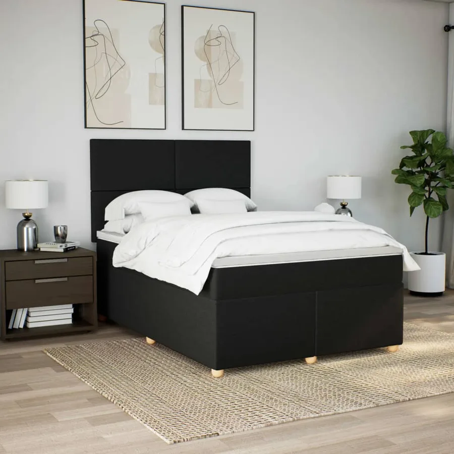 Sommier à lattes de lit avec matelas Noir 160x200 cm Tissu - 3