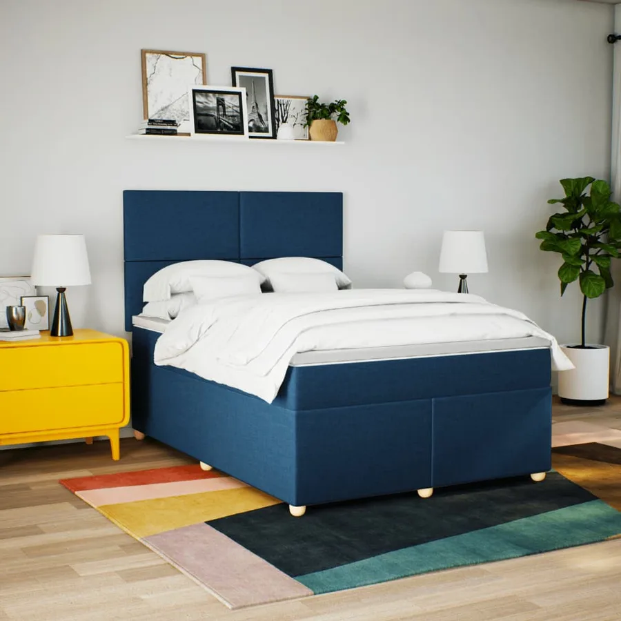 Sommier à lattes de lit avec matelas Bleu 160x200 cm Tissu - 3