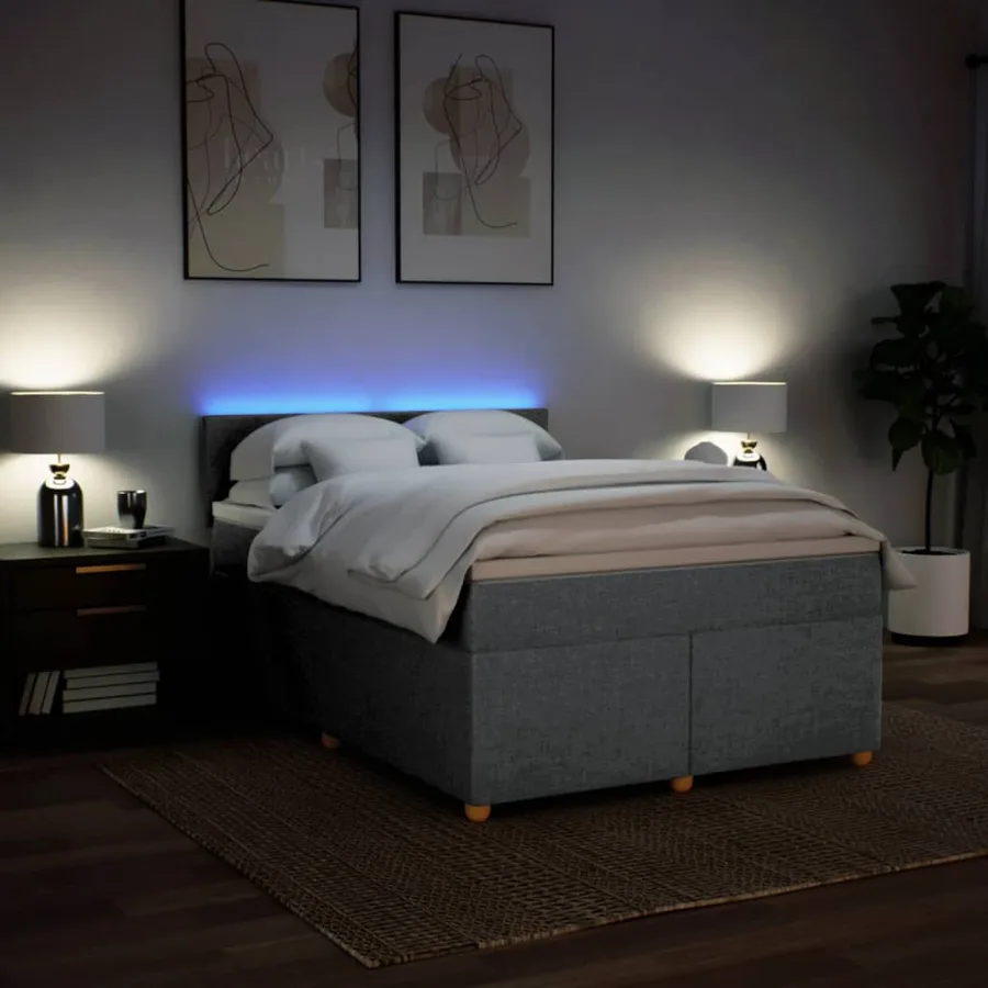 Sommier à lattes de lit avec matelas Gris clair 160x200cm Tissu - 5