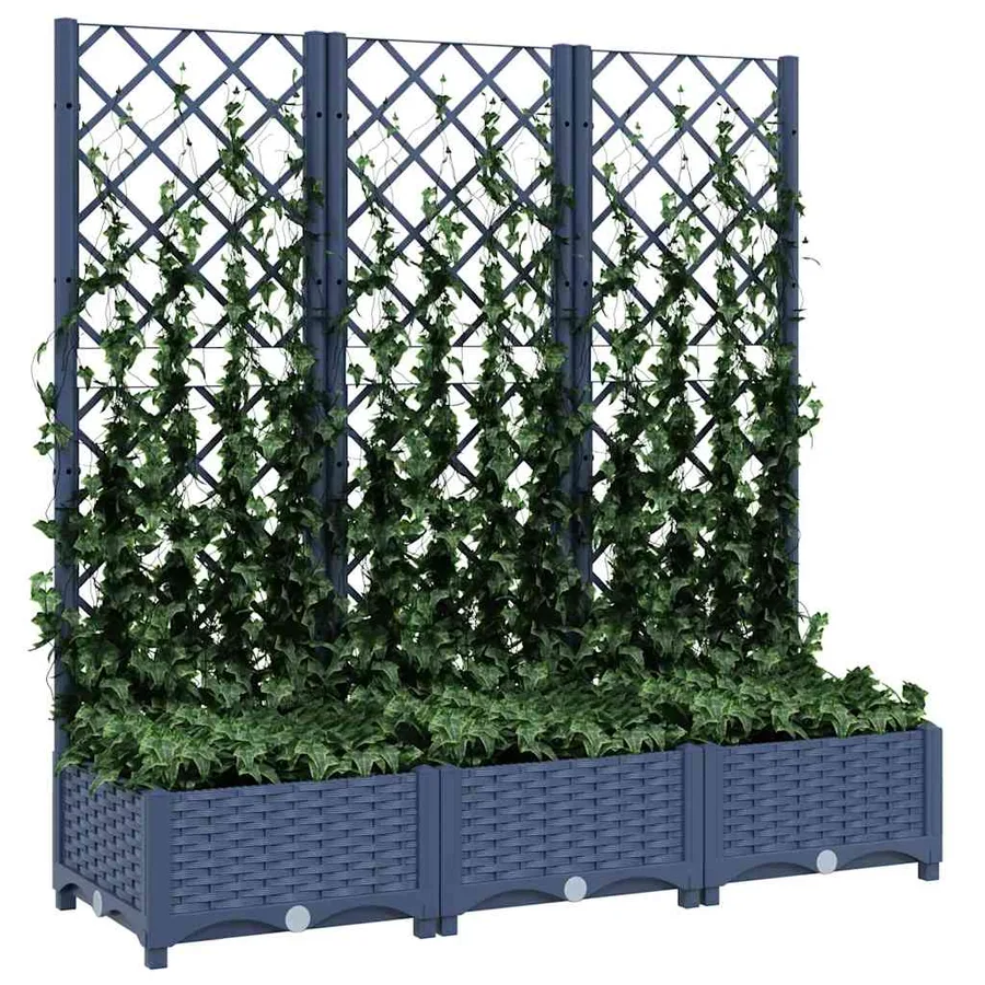 Jardinière avec treillis bleu gris 120x40x121,5 cm PP - 7