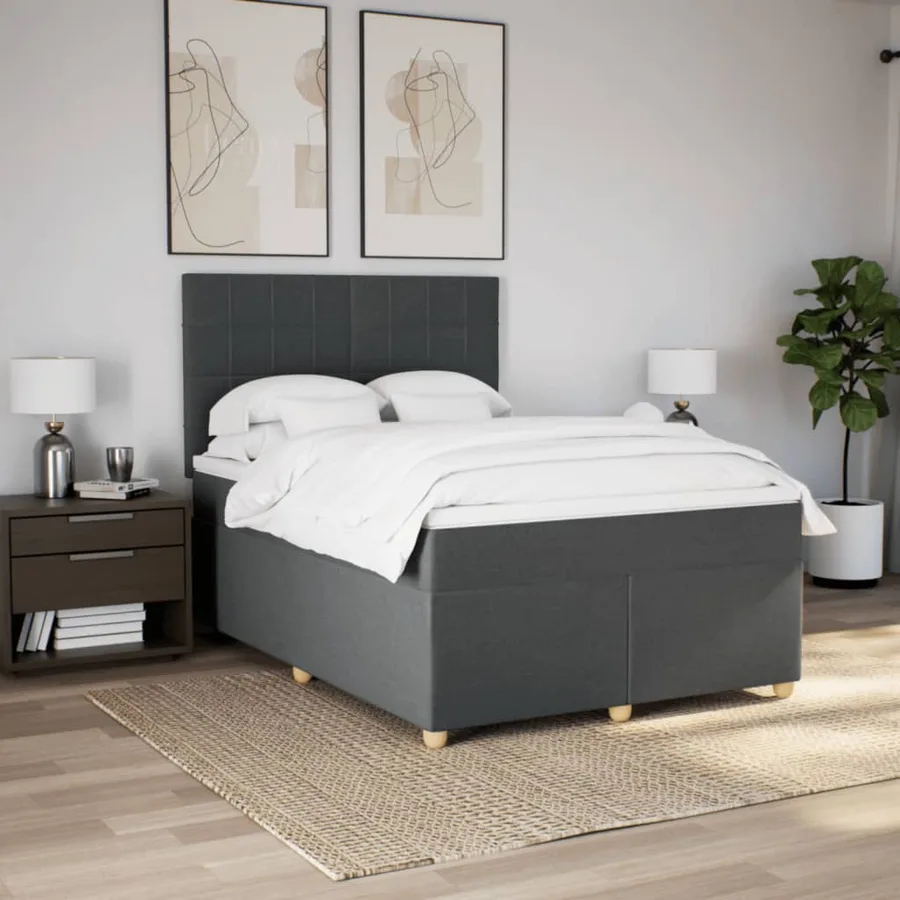 Sommier à lattes de lit avec matelas Gris foncé 160x200cm Tissu - 3
