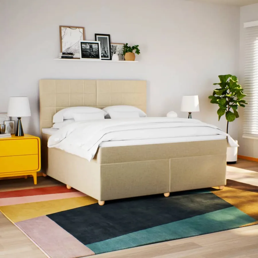 Sommier à lattes de lit avec matelas Crème 180x200 cm Tissu - 4