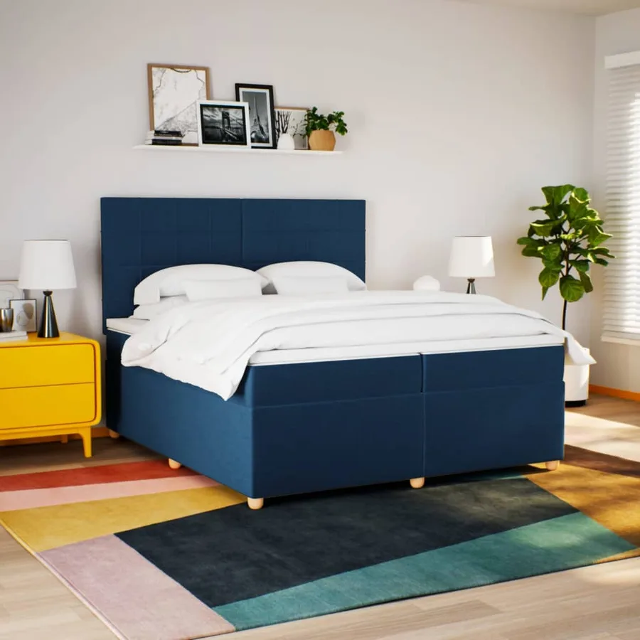 Sommier à lattes de lit avec matelas Bleu 200x200 cm Tissu - 3