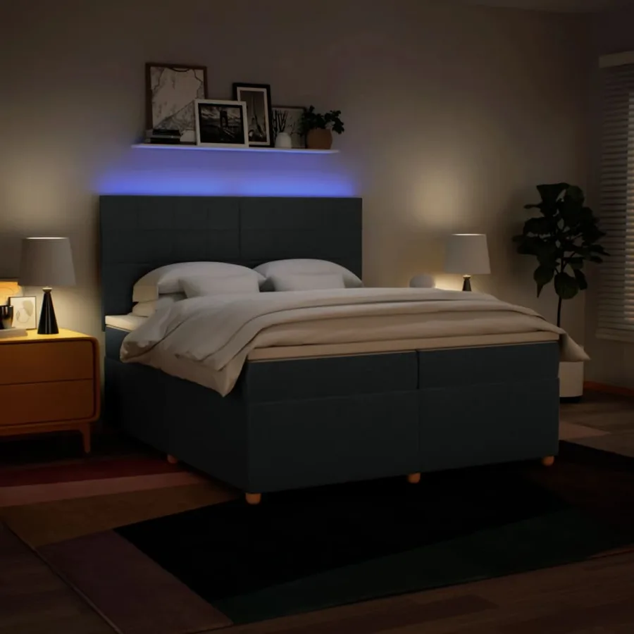 Sommier à lattes de lit avec matelas Bleu 200x200 cm Tissu - 5