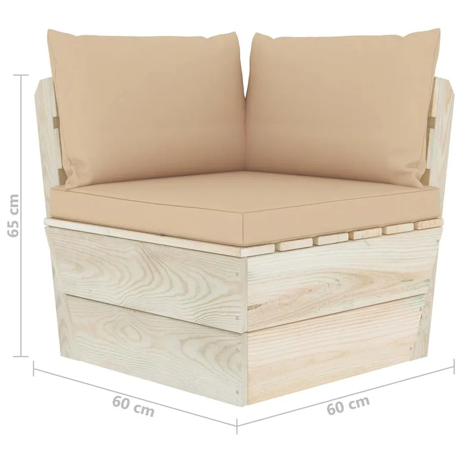Canapé d'angle palette de jardin avec coussins Épicéa imprégné - 7
