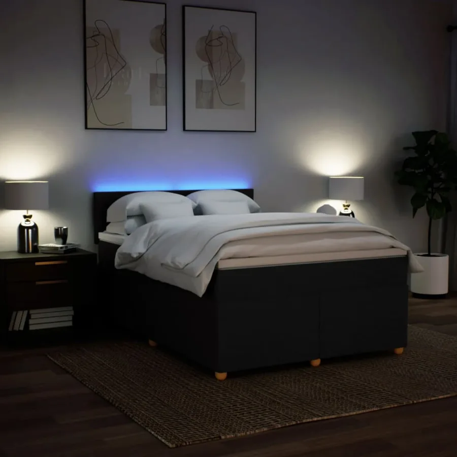 Sommier à lattes de lit avec matelas Noir 160x200 cm Tissu - 5
