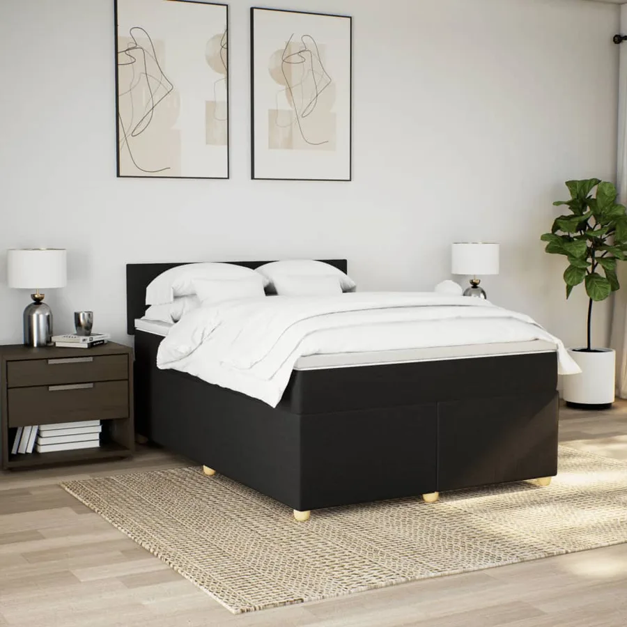 Sommier à lattes de lit avec matelas Noir 140x190 cm Tissu - 4