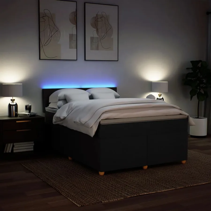 Sommier à lattes de lit avec matelas Noir 140x190 cm Tissu - 5