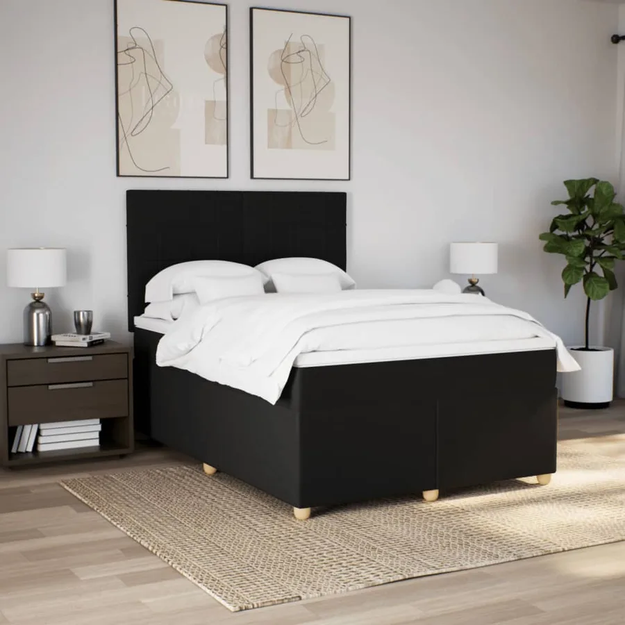 Sommier à lattes de lit avec matelas Noir 140x200 cm Tissu - 5