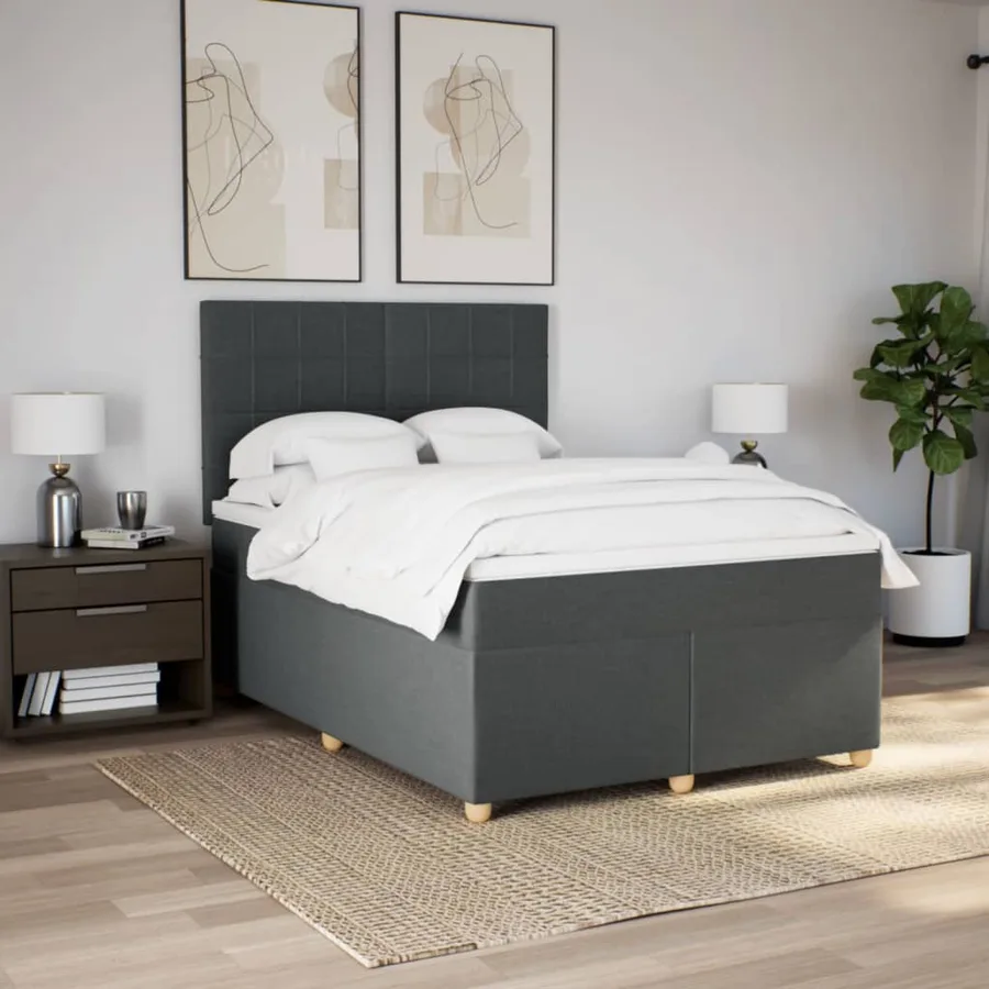 Sommier à lattes de lit avec matelas Gris foncé 140x190cm Tissu - 5